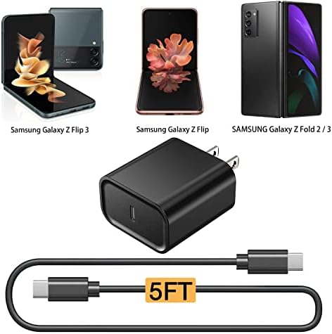 Substituição 18W USB C PD Carregador de parede rápido para Samsung Galaxy Z Flip 4, Z Flip 3, Z Fold 4, Z Fold 3, Z Fold 2