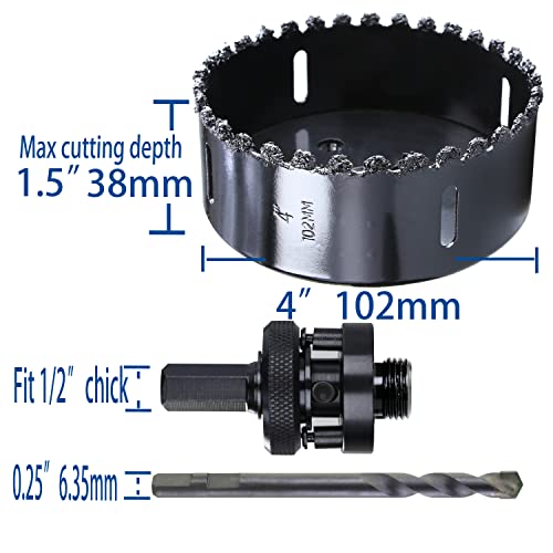 Serra de orifício de carboneto de 4 com arbor e broca para tijolos, estuque