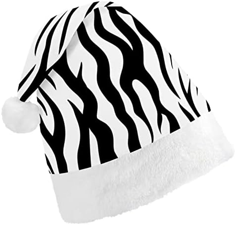 Padrão de pele da zebra chapéu de Natal chapéus de Papai Noel Chaneira curta com punhos brancos para homens Mulheres Decorações de