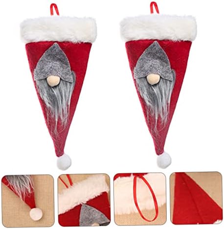 Veemoon 2pcs Calhas de Natal Conjunto de mesa de Natal Decoração de chapéu Papai Noel Titulares Titulares de doces Bolsas