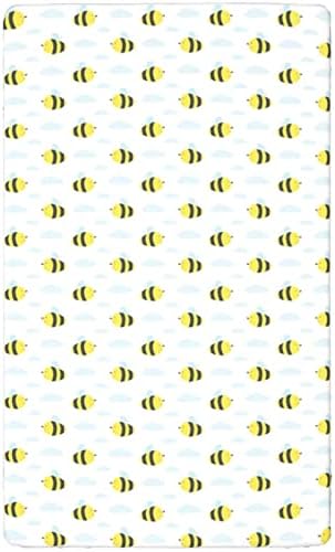 Folha de berço com tema de abelha de mel, colchão de berço padrão folha de lençóis macios e respiráveis ​​lençóis