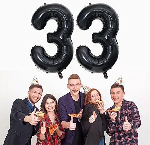 Qweqwe preto número 33 balões 40 Número de papel alumínio balão de 33º aniversário Balões dígitos 33 Hélio Big Ballons para decorações