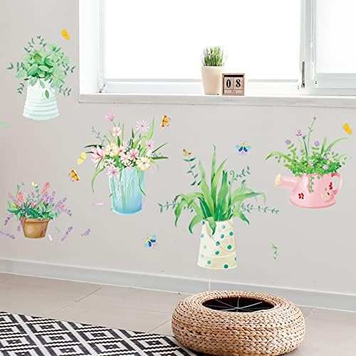 Flores frescas e plantas verdes pintando brincar com o quarto da sala de estar na varanda de casa decoração de parede de parede adesivo