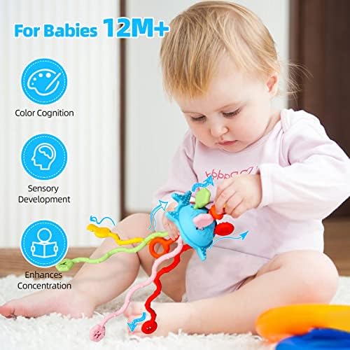 Fu Store Baby Toys 12-18 meses-Baby Toys sensorial Silicone Trinques de cordas, 3 peixes 7 cordas, menino menino Baby Activity
