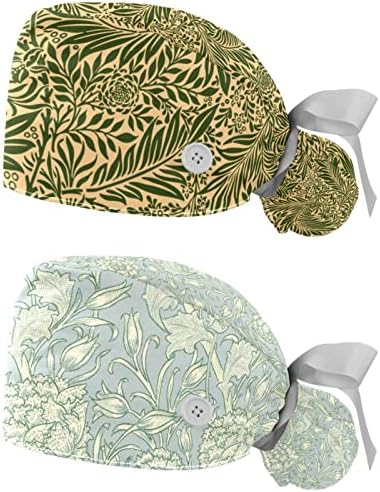 Capinha de trabalho com botões Fita de fita de banda de suor Back Bouffant Hats, Flor Vintage de Fruta de Romã Green