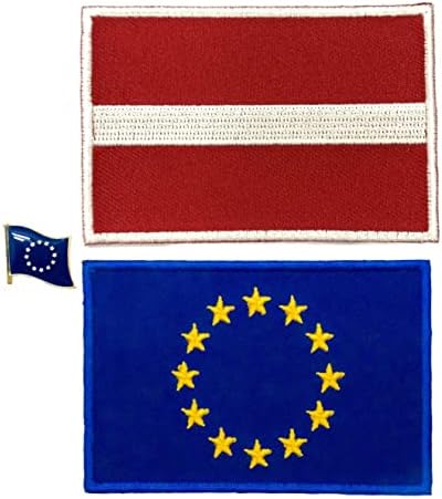 A-One Tactical Pattern Bandle Patch+Letônia Applique Patch+Membros da UE Pino de broche de colarinho, presente de lembrança