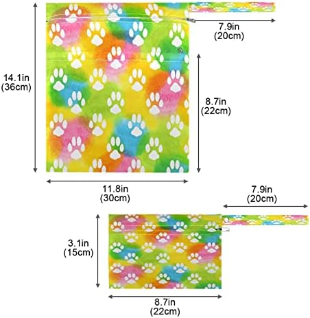 Tropicallife Rainbow Paw Print 2pcs bolsa seca molhada para maiô para gato pegada de cão de gato fralda de pano de bebê