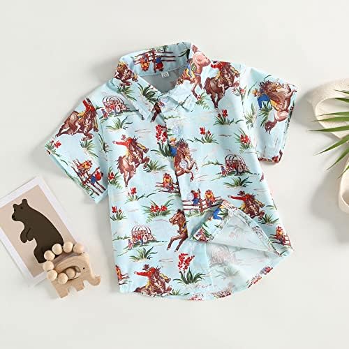 Criança menino menino roupas ocidentais vaca button up camisetas lapela de manga curta camiseta cowboy de verão tee tops