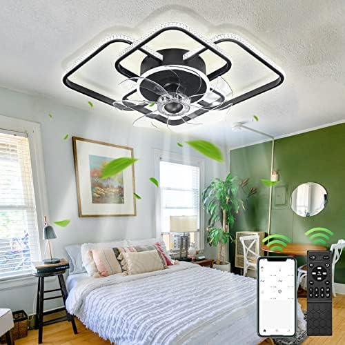 Ventilador de teto de 20 de baixo perfil com luz por controle remoto e de aplicativo, ventilador de teto inteligente com 6 velocidades,