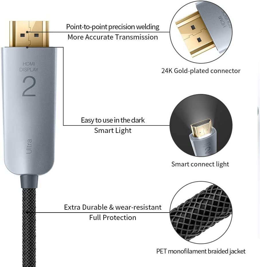 Cabo de fibra óptica FIBBR HDMI Alta velocidade O cabo óptico HDMI suporta HDR10 Arc HDCP2.2 4: 4: 4/4: 2: 2/4: 2: 0