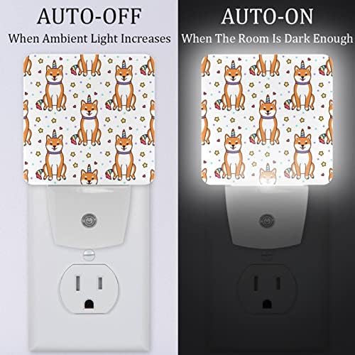 2 pacote de pacote Night Light Light Auto/On/Off Switch, Shiba Inu Unicorn Stars Padrão Ideal para quarto, banheiro, viveiro,