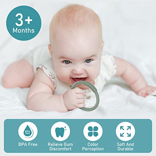 Anéis de dentição para bebês, brinquedos de mordotas de bebê, pulseiras de silicone macio para bebês de 3+meses, vestíveis