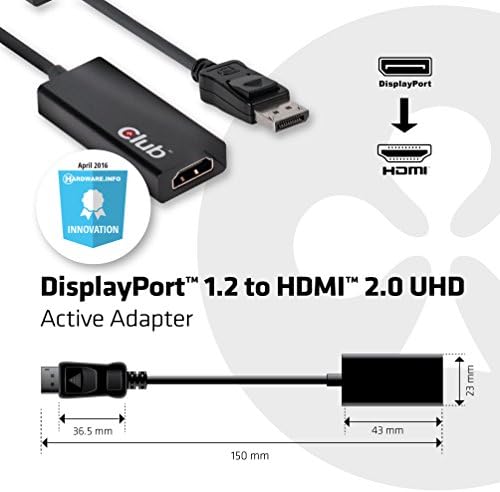 Club3d CAC-1070 DisplayPort 1.2 para HDMI 2.0 UHD ADAPTOR ADAPTOR ATAPTOR ATIVO 4096X2160 AT 60HZ VESA Certified