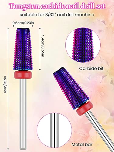 Kalolary 4pcs Broca de unhas de carboneto 5 em 1 bit, broca de unhas cônica, gotas de girar de duas maneiras para a mão esquerda/direita,