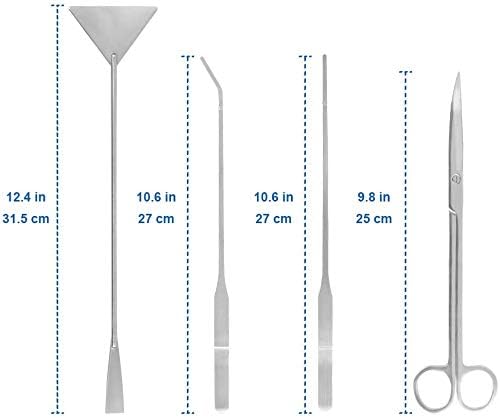 Kit de ferramentas de aquário de Lukovee, 4 em 1 Tweezers de aço inoxidável longo Scissor Spatula Multi Funcional Tanque Aquário