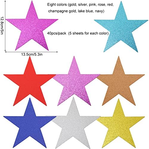 Glitter Star Cutouts Paper Luorng 40pcs 8Color Glitter Star Confetti Cutouts Stars Decoração para Boletim Sala de aula de aula Parede