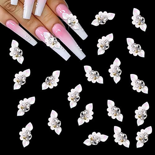 Xeaohesy 20pcs 3d Flor Unhas Charms de flores para pregos jóias e strass para unhas embutidas pérolas contas Cristais