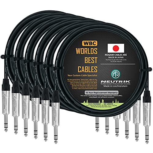 Melhores cabos do mundo 6 unidades - 3 pés - TRS Balanced TRS Patch Cable personalizado usando plugues estéreo Mogami 2549
