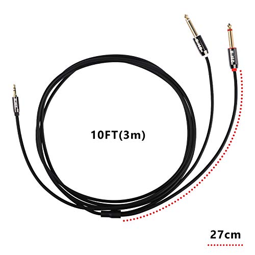 UCEC 10ft/3m 3,5 mm 1/8 TRS a duplo cordão divisor de 6,35 mm de 1/4 de Ts Mono Y-Cable com alojamento de liga de zinco para