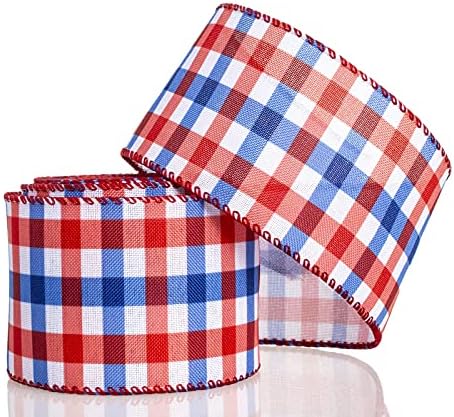 Atrbb vermelho branco azul azul búfalo fita xadrez de borda com fio Gingham para decoração patriótica de férias e artesanato