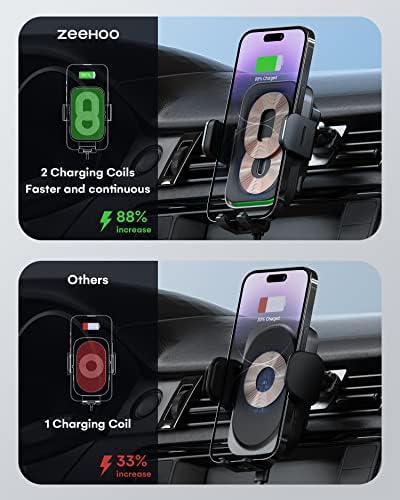 Zeehoo Auto-Aligamento Dual Bobinas Dual Charger de Carro sem fio + Substituição de Copo de Montagem do Carroseneck de Montagem