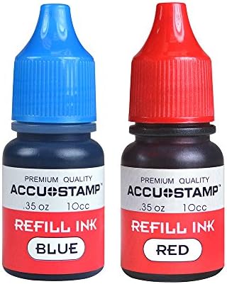 RECILIZAÇÃO DE TINTA DE ACCU-STAMP para carimbos pré-tinta, azul e vermelho, pacote de 2, .35oz/cada