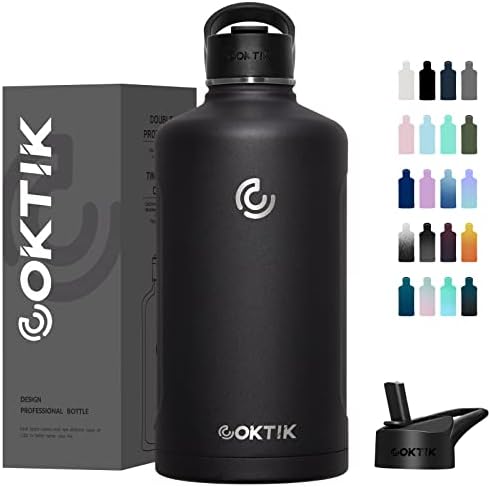 Coktik 128 oz/um galão de garrafa de água isolada, garrafa de água de aço inoxidável de metal com paredes duplas com