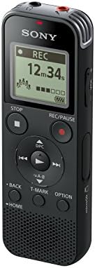 Sony ICD-PX470 Estéreo Digital Voice Recorder com gravador de voz USB embutido, microfone estéreo preto e compacto Lavalier