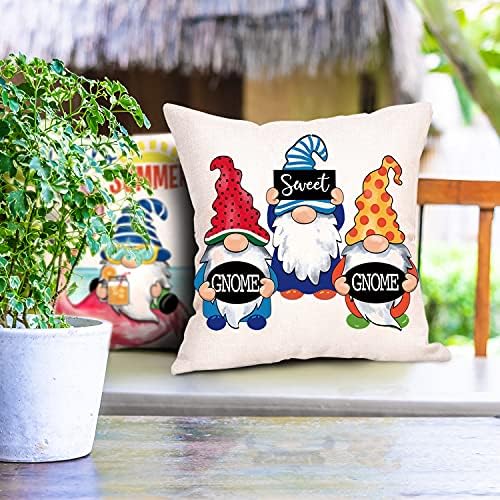 Conjunto de 2 tampas de travesseiro de arremesso Gnome Ride on Flamingo Tropical Summer Decor, Hello Summer, Gnome Sweet Gnom