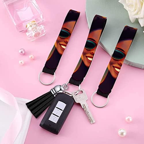 Afro Girl Art Keychain Wristlet - Cabelo Curly Woman Keychain Bracelet - pulseira gráfica