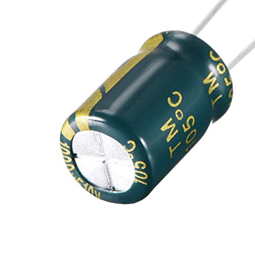 Capacitor eletrolítico radial de alumínio UXCELL Baixo verde com 1000UF 10V 105 Celsius Life 3000H 8 x 12 mm de corrente de ondulação