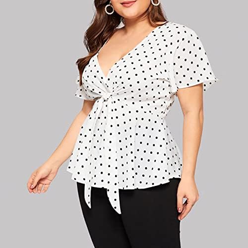 Senhoras de manga curta vneck plus size tize law polka blusa camiseta outono de verão para garotas adolescentes av av av