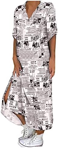 Mulheres longas vestidos de túnica estampa gráfica enrolada com manga comprida Turn Down Down Split Hem Casual Soly Shirt Dresses