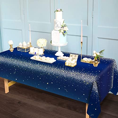 Talha de mesa azul de tecido de 9x5 ft para decoração de festa de confete de ouro tabela de aniversário de formatura
