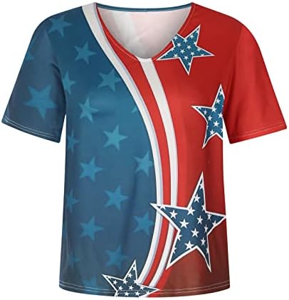 LOUGA DE MANAGEM CURTA VNECK American Flag Graphic Lounge Loue Fit Plus Tamanho Relaxado Camisa Top Top para Womens GT GT