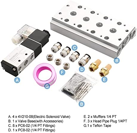 Baomain 4V210-08 DC 12V Cabeça única 2 Posição 5 Way 4 Válvula solenóide pneumática W Base