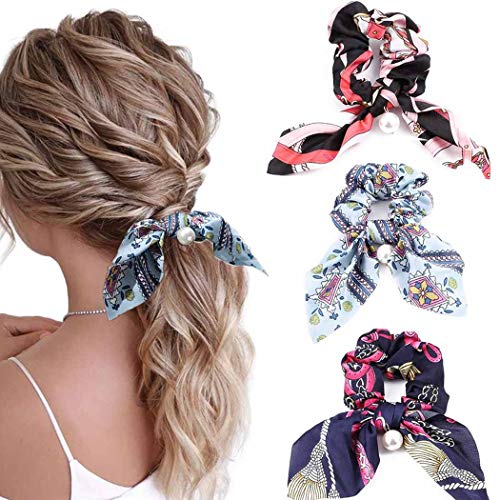 Yalice Chiffon Pearl Hair Scrunchie Wit Bands elásticos de cabelo Bandas