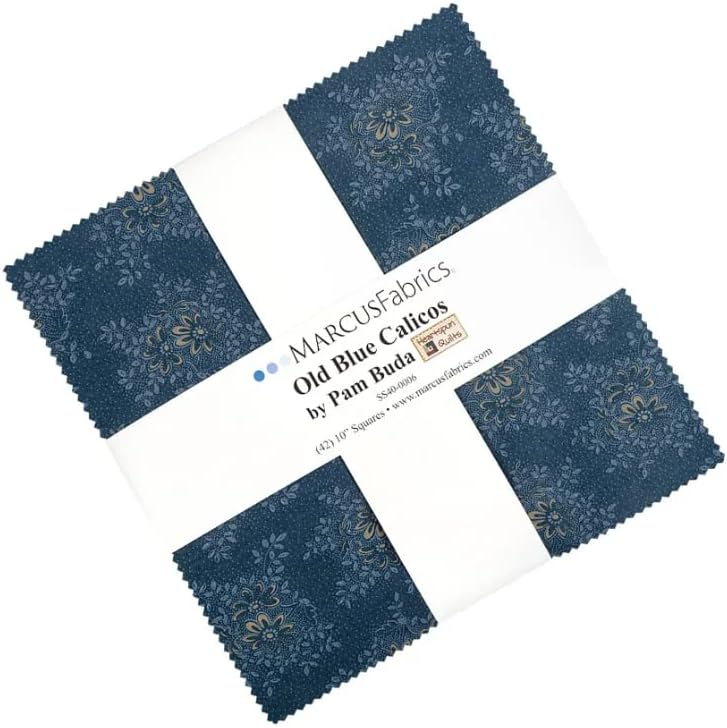Olicos azuis antigos, de Pam Buda, quarenta e dois quadrados de 10 polegadas, pré-cortados, quadrados de tecido, tecido de