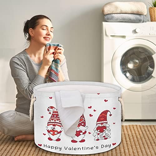 Valentine Gnomos fofos adoram coração grande cestas redondas para cestas de lavanderia de armazenamento com alças cestas