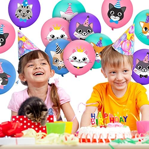 40 PCs Cat Birthday Party Latex Balloons, Balões fofos de desenhos animados Prind Print Decorações de festa de gato Pet