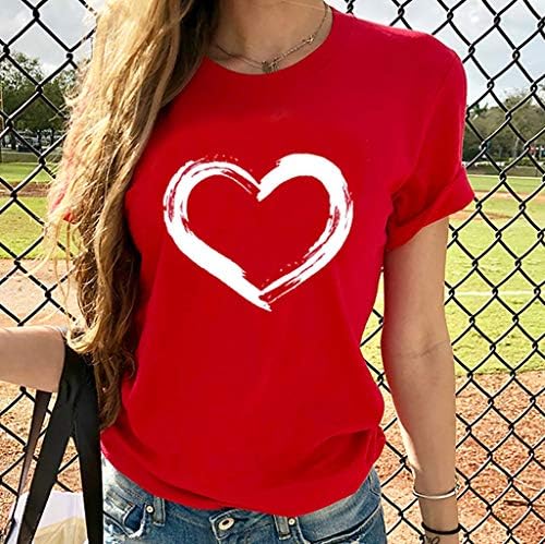 Camiseta casual para mulheres corações fofos camisetas estampas de pescoço redondo blusa de manga curta camiseta