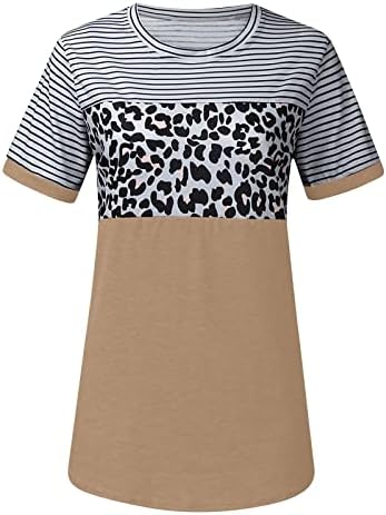 Garotas adolescentes listradas T listradas camisetas colorblock leopard tops Tees