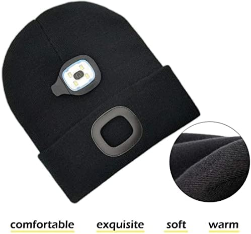 Censgo Unissex Feanie chapéu com luz LED de luz recarregável USB, gorro, presentes para pai pai homem marido bico de malha quente