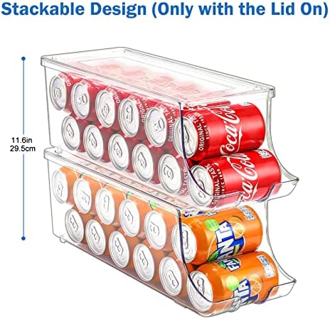 Puricon 2 Pack Soda Can Dispensador Organizador para geladeira, plástico nítido de plástico enlatado Pop Beverage Recipiente Lixeira