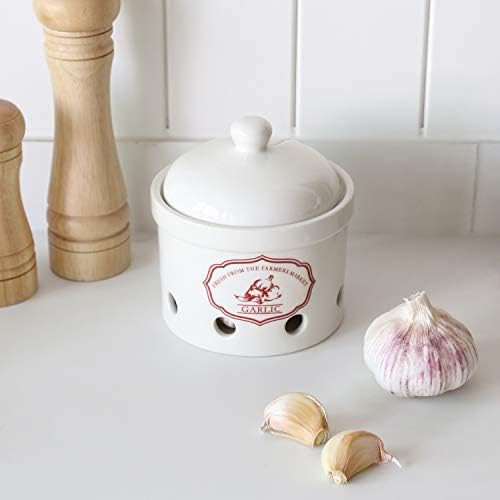 Guardião do Le Tauci Garlic, 5 polegadas de armazenamento de cerâmica ventilado portador, reserva para alho, cebola, limão,