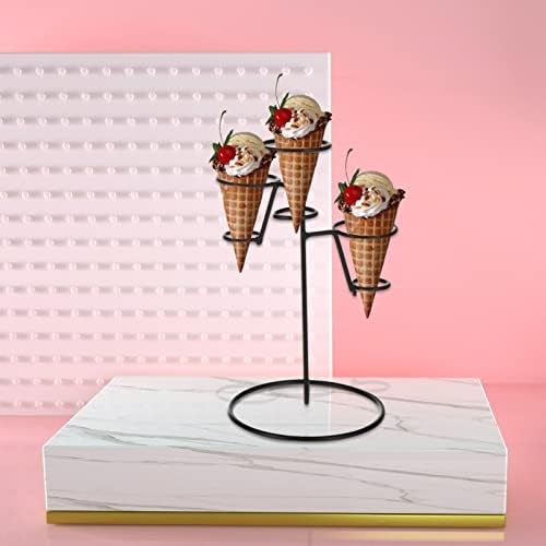 Galpada Ice Cream Cone Stand Stand Black Iron Food Cone Display Com base 3 buracos Cones de neve Sushi Rolls de mão Popcorn Candy