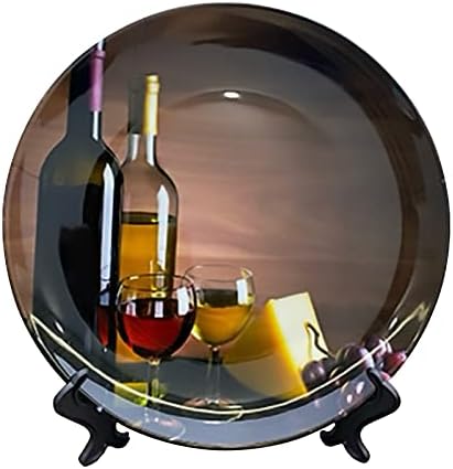 MBVFD Vinho e uva em placas de mesa Placas decorativas de cerâmica com stand Home Wobble -Plate com Display Decoração Placa Cerâmica