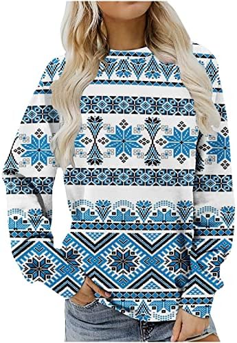 Tops de outono Sorto Mulheres Women Snowflake Crewneck de manga longa T Camisetas de rena de túnica de pulôver de grandes dimensões