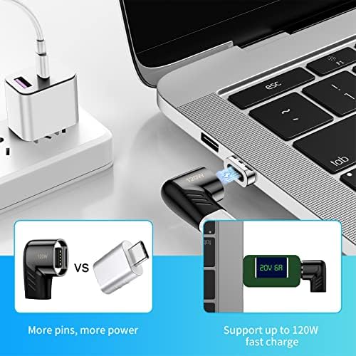 Adaptador magnético USB C, conector do tipo de ângulo reto C, carga rápida PD 120W, velocidade de transferência de 480 Mbps, compatível