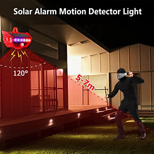 Luz de alarme solar com sensor de movimento 129dB Sirene Sirene Alarm Light Outdoor IP65 Luz de segurança de sirene